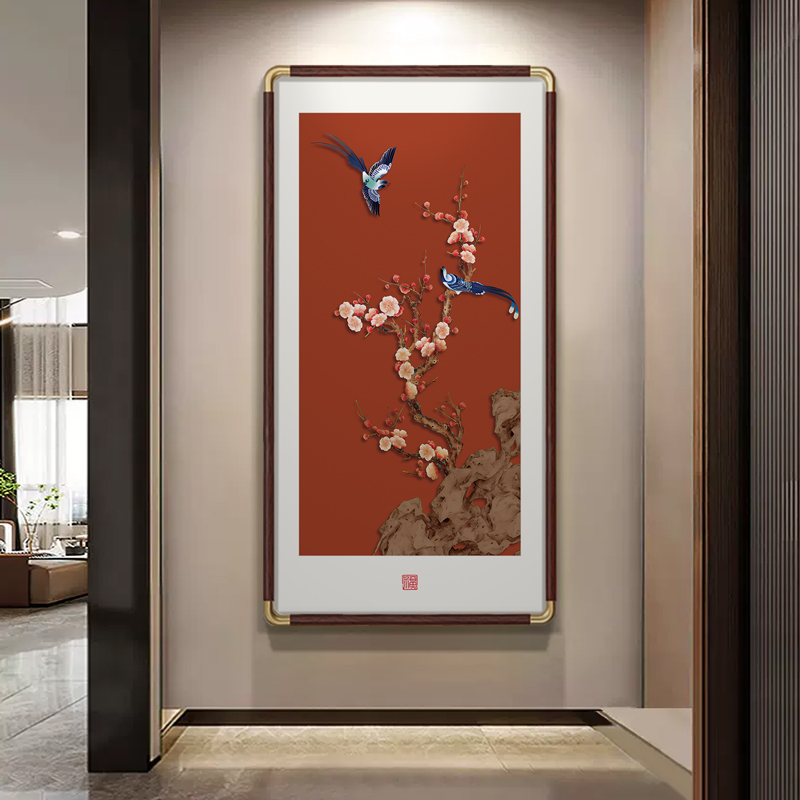 喜气盈门玄关装饰画新中式入户正对门挂画红色寓意好走廊过道壁画
