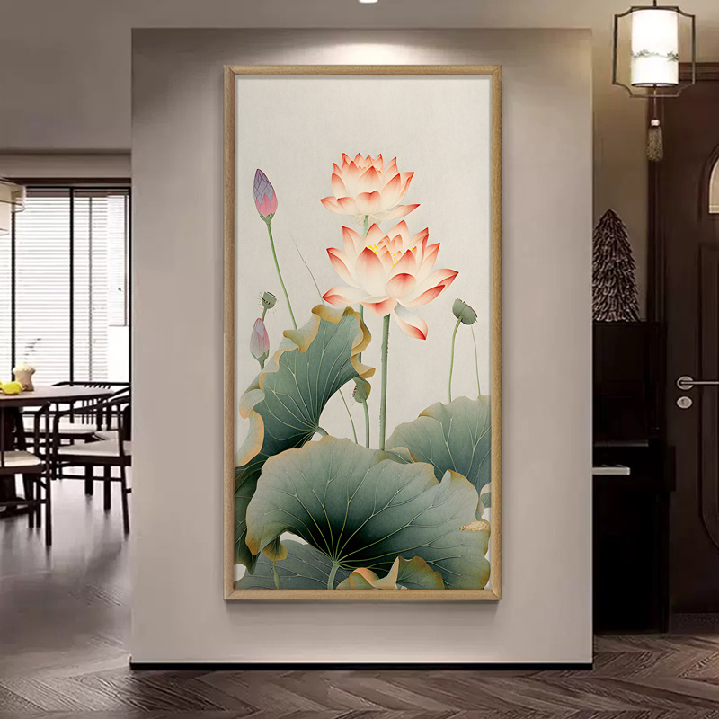 年年有余装饰画寓意好入户玄关挂画铝合金新中式书房茶室荷花壁画