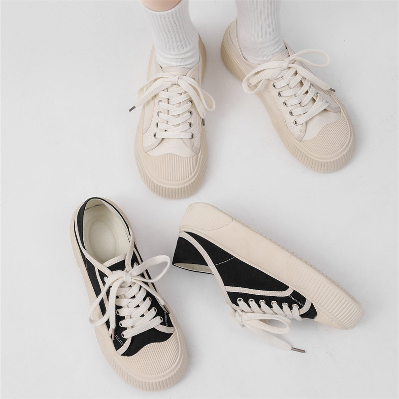 吉步饼干帆布鞋女2022新款休闲鞋子 吉步单鞋