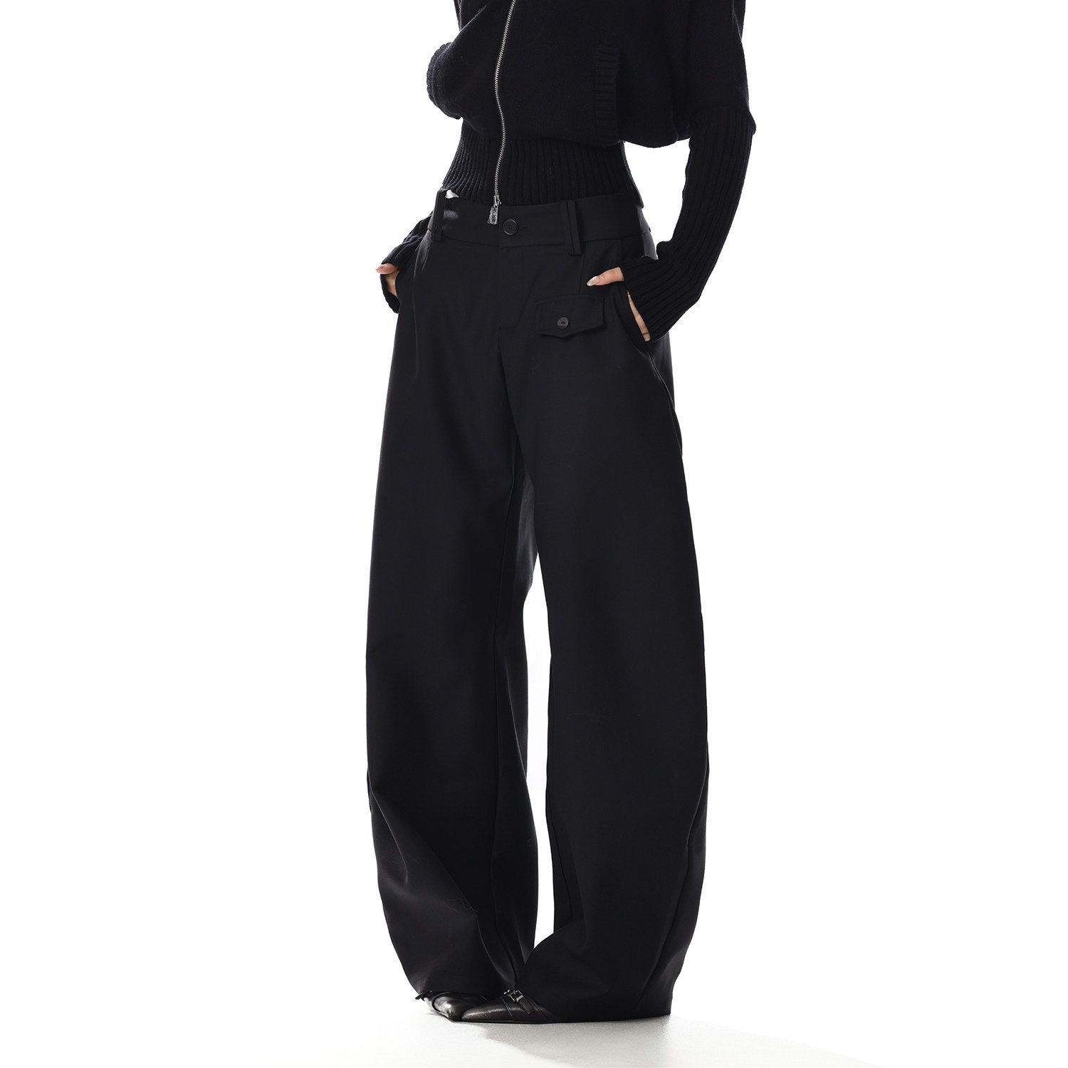 美式复古黑色垂感休闲西裤女宽松立体弯刀百搭拖地显瘦阔腿情侣裤,淘宝优惠券,粉丝福利购,淘宝优惠卷