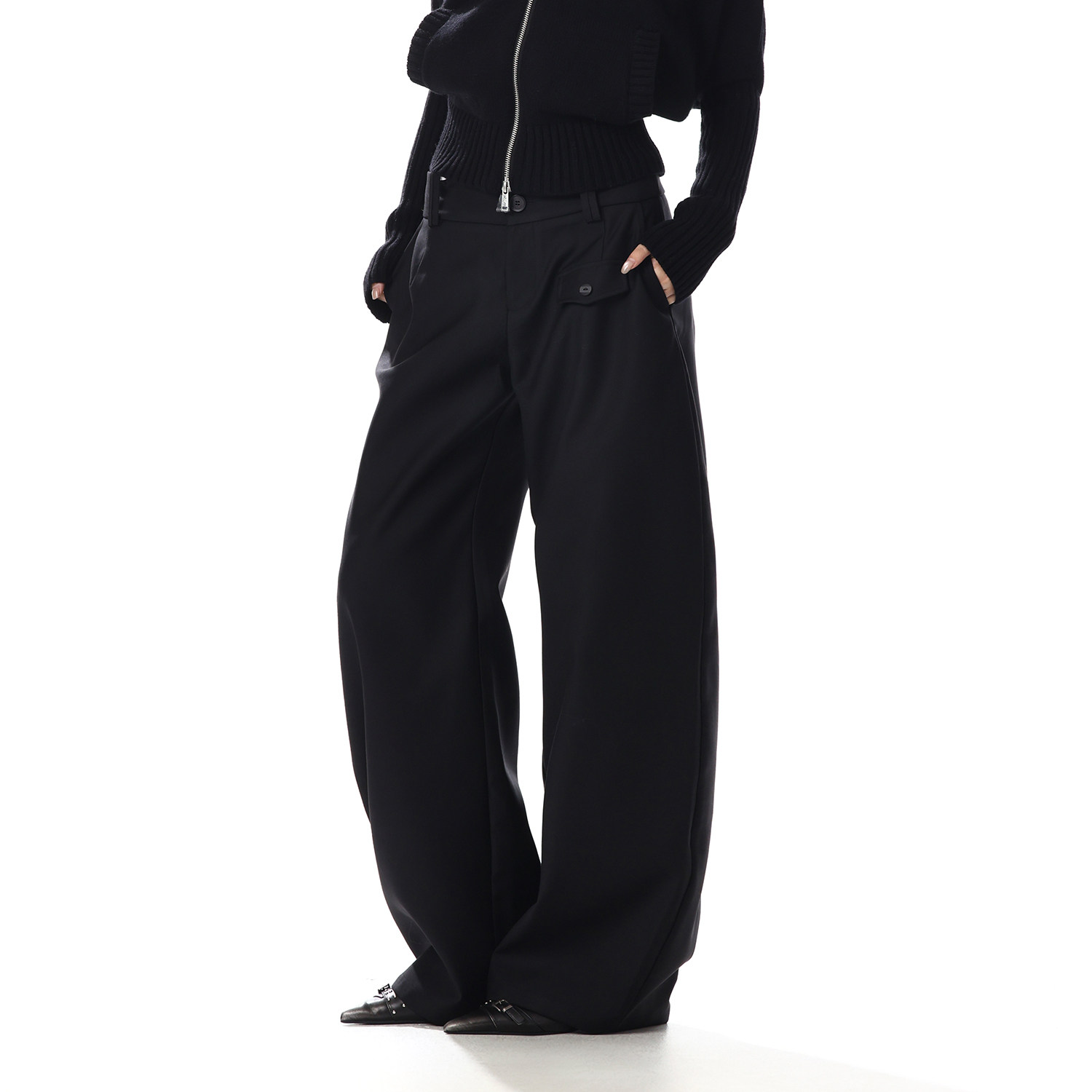 美式复古黑色垂感休闲西裤女宽松立体弯刀百搭拖地显瘦阔腿情侣裤,淘宝优惠券,粉丝福利购,淘宝优惠卷