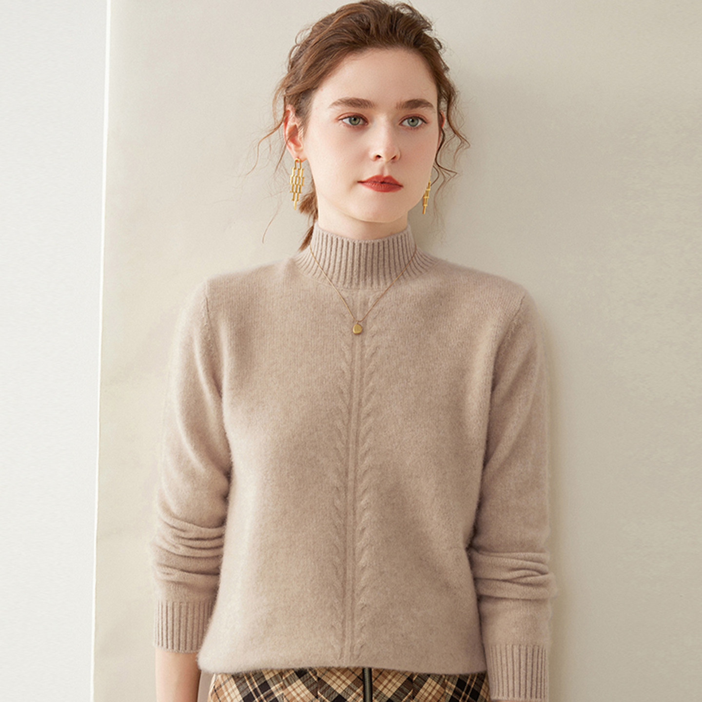 清河纯半高领山羊绒衫女秋冬加厚保暖套头毛衣宽松显瘦针织打底衫,淘宝优惠券,粉丝福利购,淘宝优惠卷