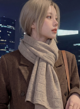 清河纯羊毛格纹围巾女秋冬披肩