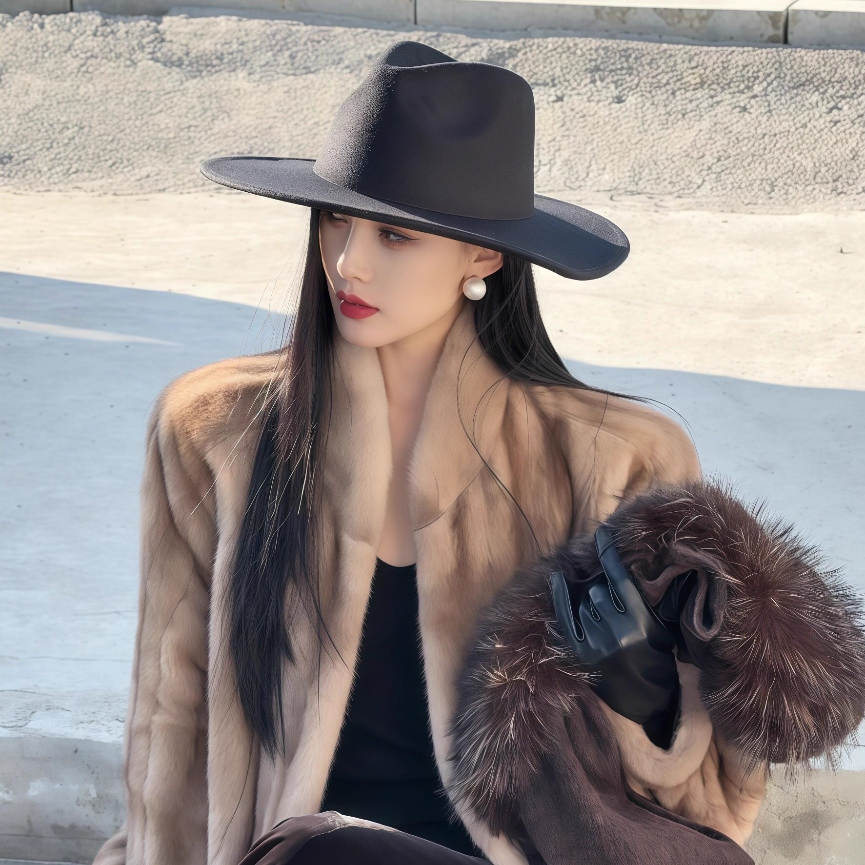 英伦风气质黑色毛呢礼帽时尚百搭大屋檐显脸小爵士帽高级感平顶帽,淘宝优惠券,粉丝福利购,淘宝优惠卷