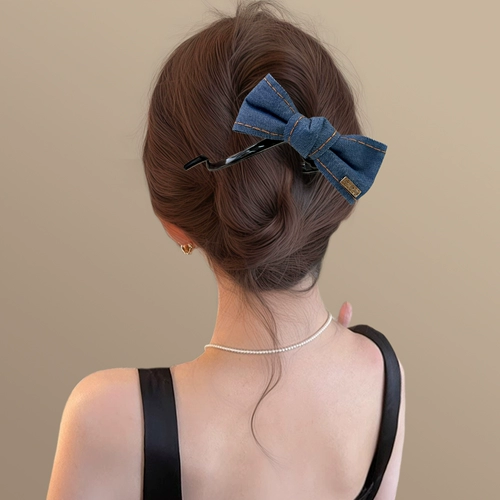 Джинсовый Бибикар Толокар Плазмакар с бантиком, универсальная заколка-крабик, заколка для волос, защита для ушей