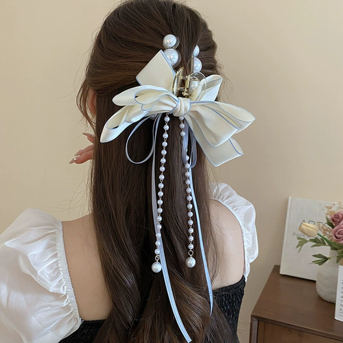 Большая высокая заколка для волос с бантиком, заколка-крабик, акула с кисточками, аксессуар для волос, изысканный стиль, китайский стиль