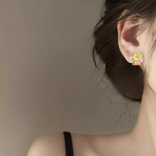 Розовые изысканные серьги, в цветочек, защита для ушей