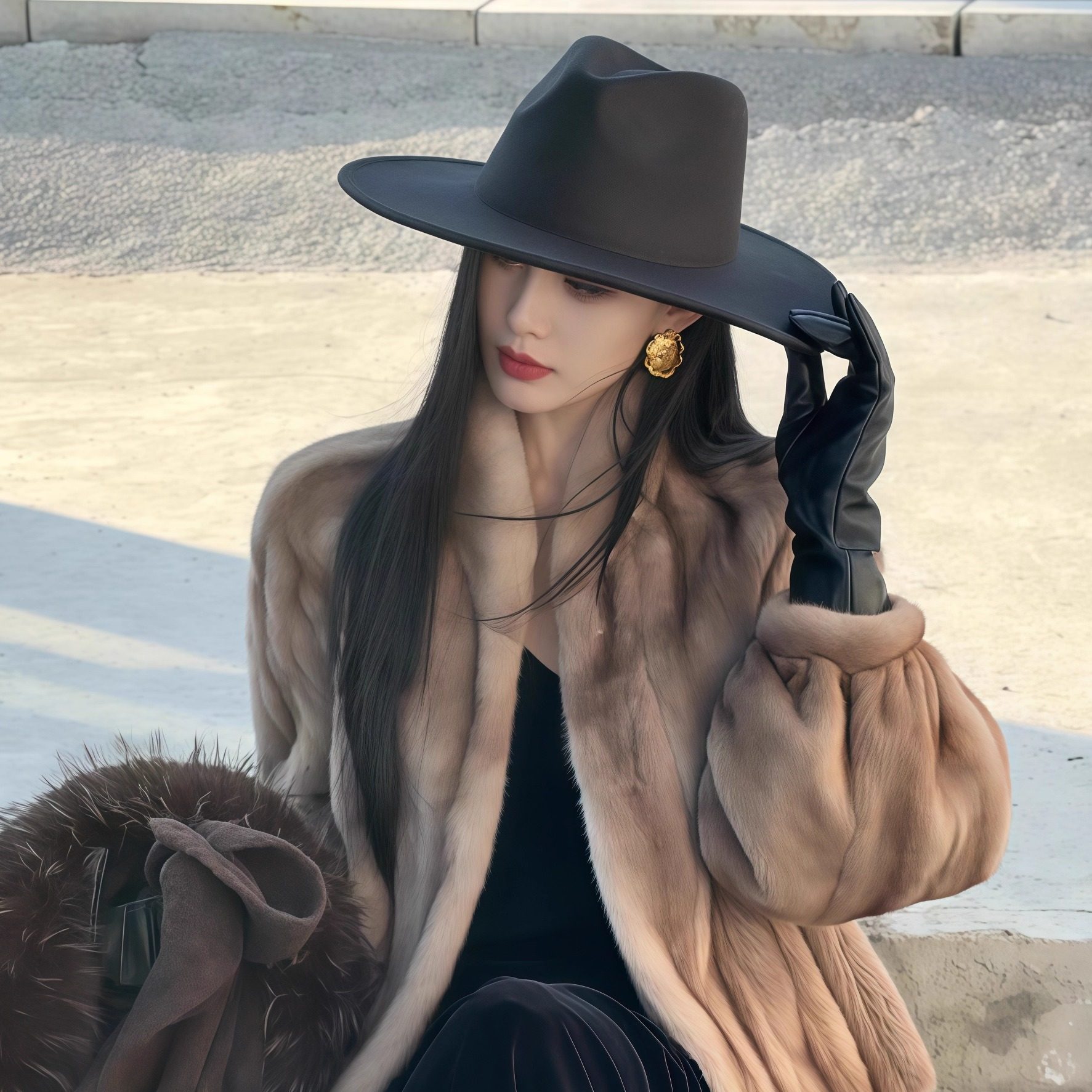 英伦风气质黑色毛呢礼帽时尚百搭大屋檐显脸小爵士帽高级感平顶帽,淘宝优惠券,粉丝福利购,淘宝优惠卷