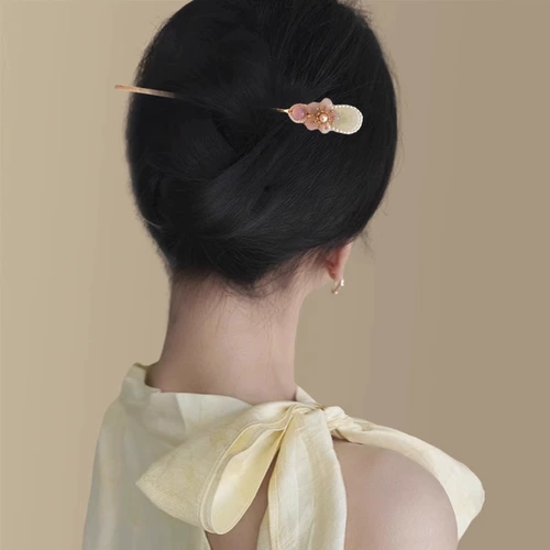 Розовая милая китайская шпилька из белого нефрита, атмосферная заколка для волос, в цветочек