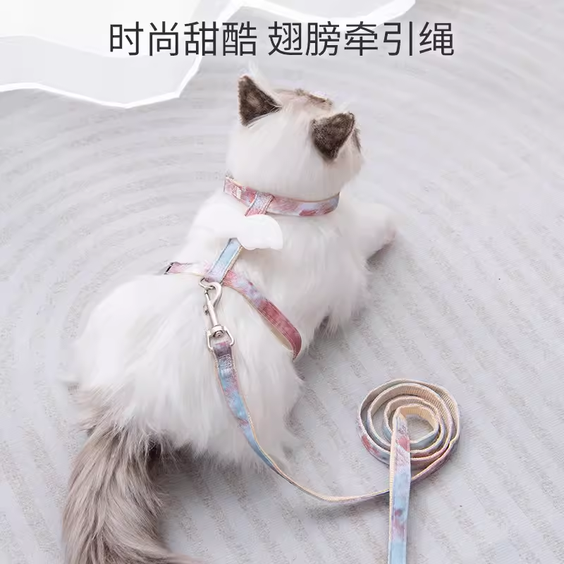 猫咪牵引绳外出专用遛猫绳遛猫链子防挣脱可调节可爱翅膀宠物用品 - 图1