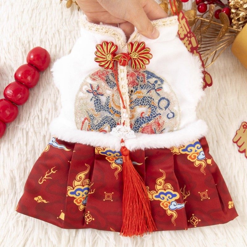 猫咪新年衣服精致唐装冬季加厚保暖新年喜庆宠物公主裙小狗狗裙子,淘宝优惠券,粉丝福利购,淘宝优惠卷