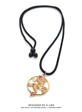 新年金龙涤纶红黑绳男女项链吊坠