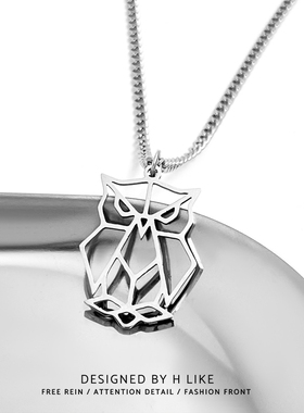 钛钢蛇骨链男女猫头鹰项链吊坠潮