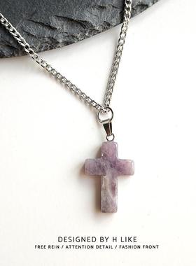 紫十字架钛钢蛇骨链男女项链吊坠