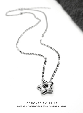 立体五角星项链吊坠饰品钛钢潮酷