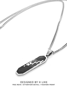 黑色长条钛钢蛇骨链男女项链吊坠