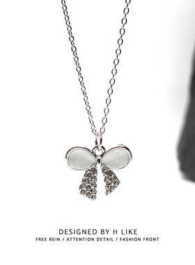 轻奢小众水钻蝴蝶结吊坠项链