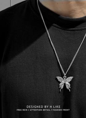 立体蝴蝶钛钢蛇骨链男女项链吊坠