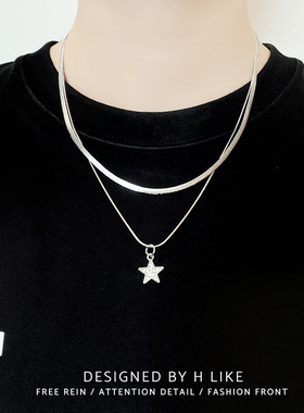 网红项链钛钢蛇骨链双层吊坠水钻