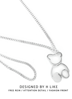 卡通小熊项链吊坠钛钢蛇骨链男女