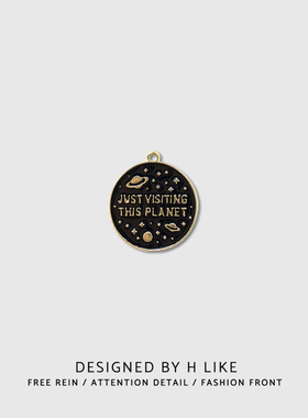 烫金圆牌黑色星球项链蹦迪不掉色