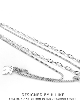 原创小众钛钢小熊日韩可爱潮项链