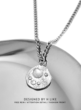 圆牌贝壳钛钢蛇骨链男女项链吊坠