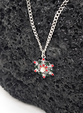 彩色水钻雪花吊坠钛钢锁骨链个性