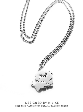 可爱小狗钛钢蛇骨链男女项链吊坠
