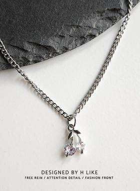 钻石樱桃项链吊坠钛钢蛇骨链男女