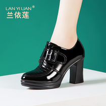 High Heel Deep Mouth Single Shoe Woman Coarse Heel 2023 Spring Autumn Season New Plus Suede Thick Bottom Waterproof Desk Lacquered Leather Qipao Walking Show Shoes