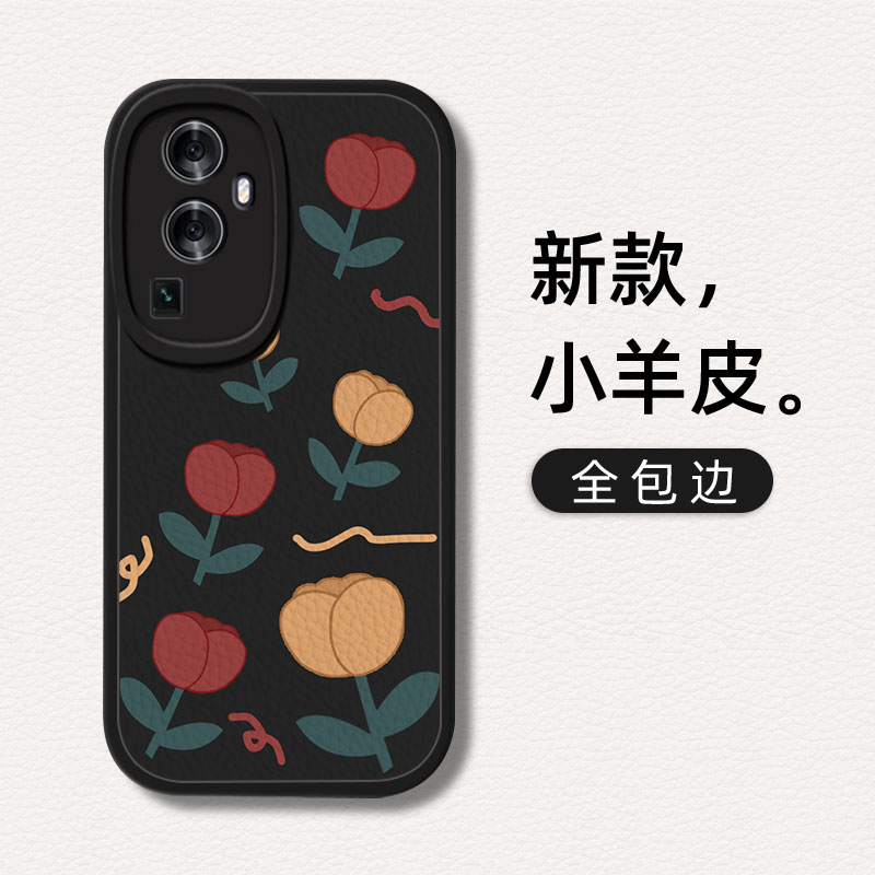 黑底碎花适用opporeno10手机壳rneo9pro+复古ins风opooreno8se新款0pporeno7软壳opponeno6p秋冬0p0preno105g-图0