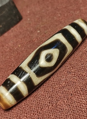西藏文玩13*54mm黑白色料器树脂手工款金刚三眼天珠吊坠顶珠摆件