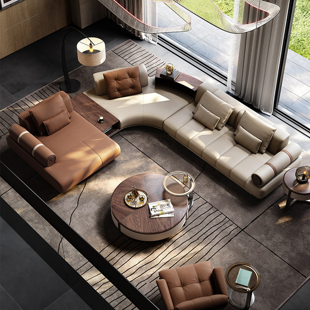 Chengjun solid wood full leather sofa villa living room whole house furniture designer simple luxury high-end large apartment sofa