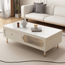 Solid Wood Tea Table Living Room Home Light Lavish Cream Wind Small Family Type Tea Table Minima Modern Rockboard TV Cabinet Combo