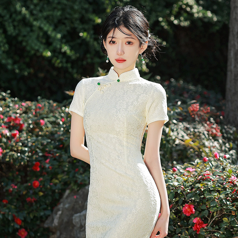 改良蕾丝旗袍2022年新款收腰晚礼服 闺小蜜旗袍