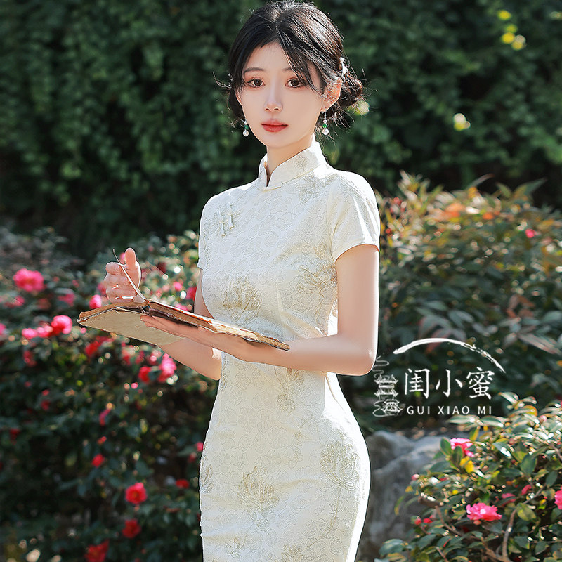 香槟色改良旗袍2022年新款连衣裙 闺小蜜旗袍