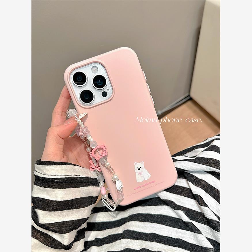 少女心粉色西高地小狗适用苹果16promax手机壳iPhone16pro新款15带链条13卡通可爱15pro日韩风14pm简约16全包 - 图2