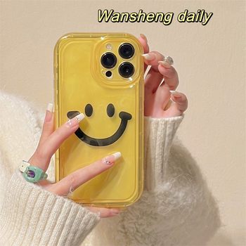 Korean style ins niche simple cute yellow smiley iphone14promax apple 13 mobile case 11 new 14pro female 12 spring and summer 14plus silicone creative anti-fall soft shell