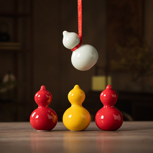 中式精品趣味迷你陶瓷创意小葫芦摆件家居办公室桌面小装饰品配件 - 图2