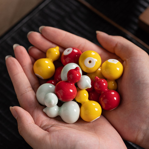 中式精品趣味迷你陶瓷创意小葫芦摆件家居办公室桌面小装饰品配件 - 图0