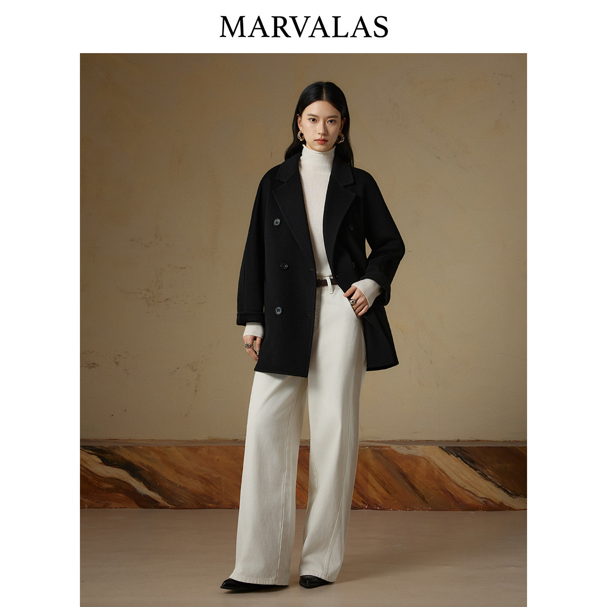 曼德诗山羊绒毛呢外套2025冬季新款气质百搭纯色绵羊毛短款大衣女,淘宝优惠券,粉丝福利购,淘宝优惠卷