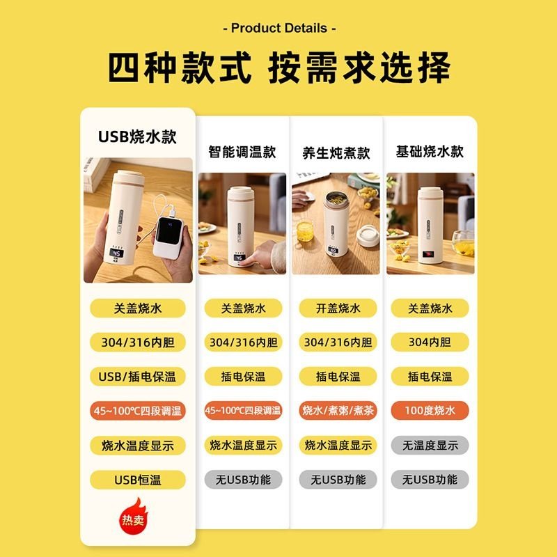 便携式烧水壶USB旅行烧水杯小型电热杯恒温保温宿舍热水壶煮水杯,淘宝优惠券,粉丝福利购,淘宝优惠卷