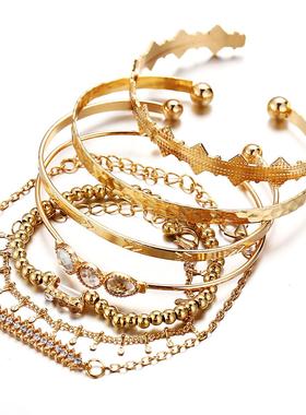 bracelets women 7-piece set覆古朋克风满钻手錬手镯套装7件套
