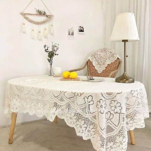 Fashion White Lace Tablecloth Cabinet Cover Tassel - 图1