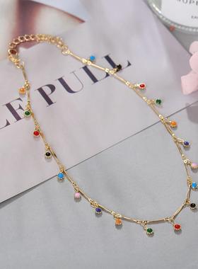 necklace women jewelry合金颈链 复古彩色米珠流苏吊坠单层项链