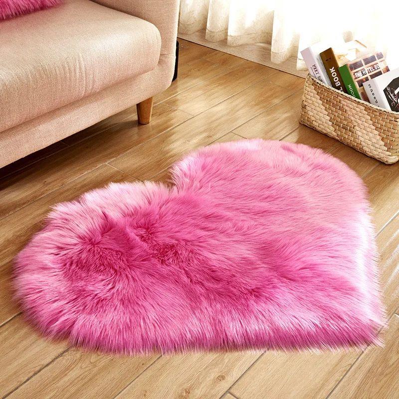 30x40cm Small Size Heart Shaped Fluffy Rug Shaggy Faux Wool - 图0