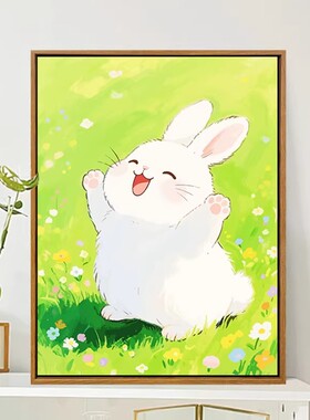可爱治愈小白兔卡通挂画小清新奶油风客餐厅卧室儿童房墙壁装饰画