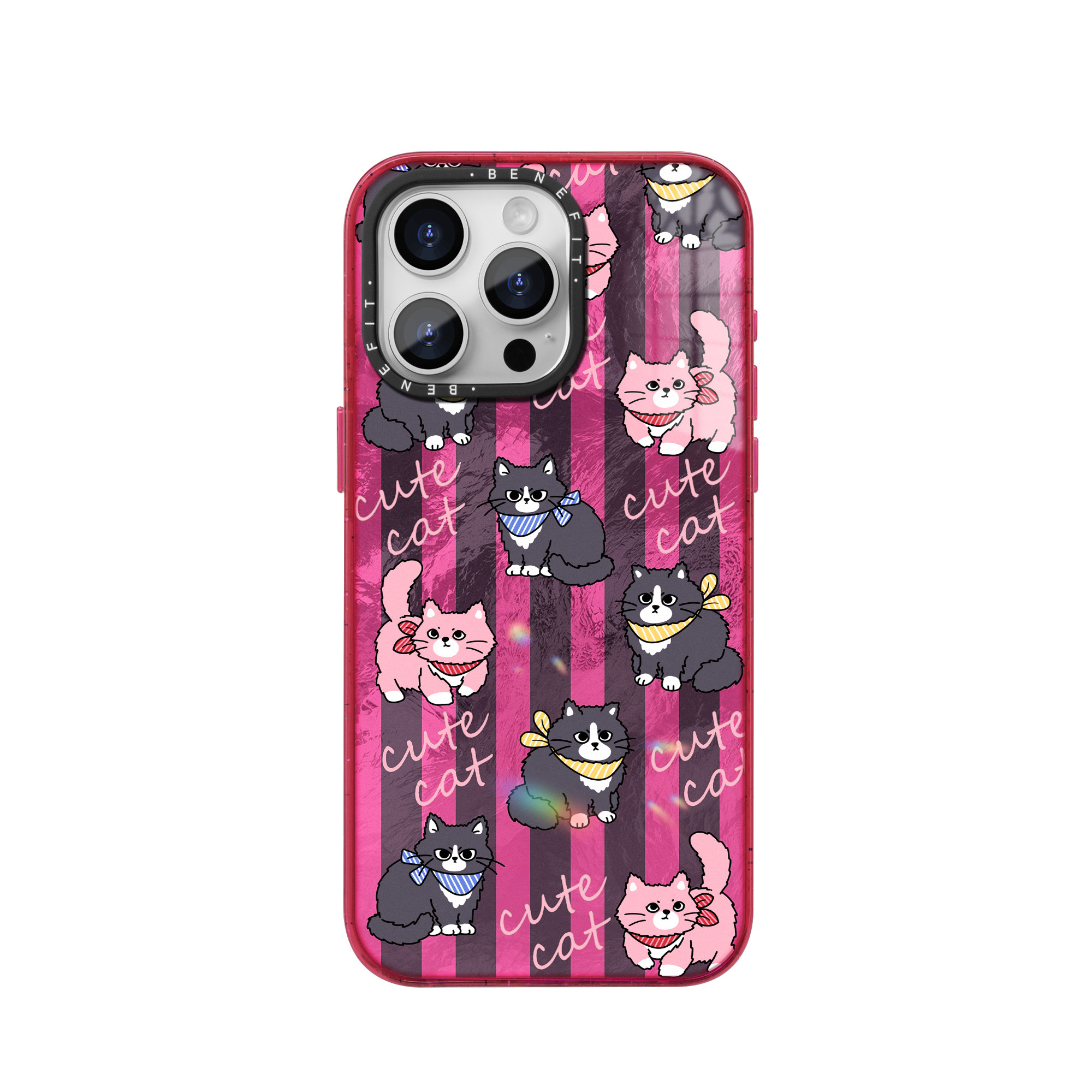 benefit玫红条纹可爱猫猫17适用于iphone16promax苹果15PRO晶盾磁吸手机壳13新款14套12冰川纹防摔彩色边框,淘宝优惠券,粉丝福利购,淘宝优惠卷