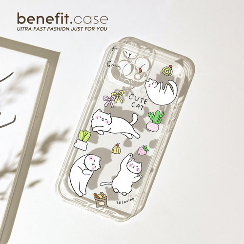 benefit悠闲玩耍健身猫咪17适用于iphone16promax苹果15PRO手机壳13新款14套12简约11透明xsmax硅胶xr防摔8p - 图2